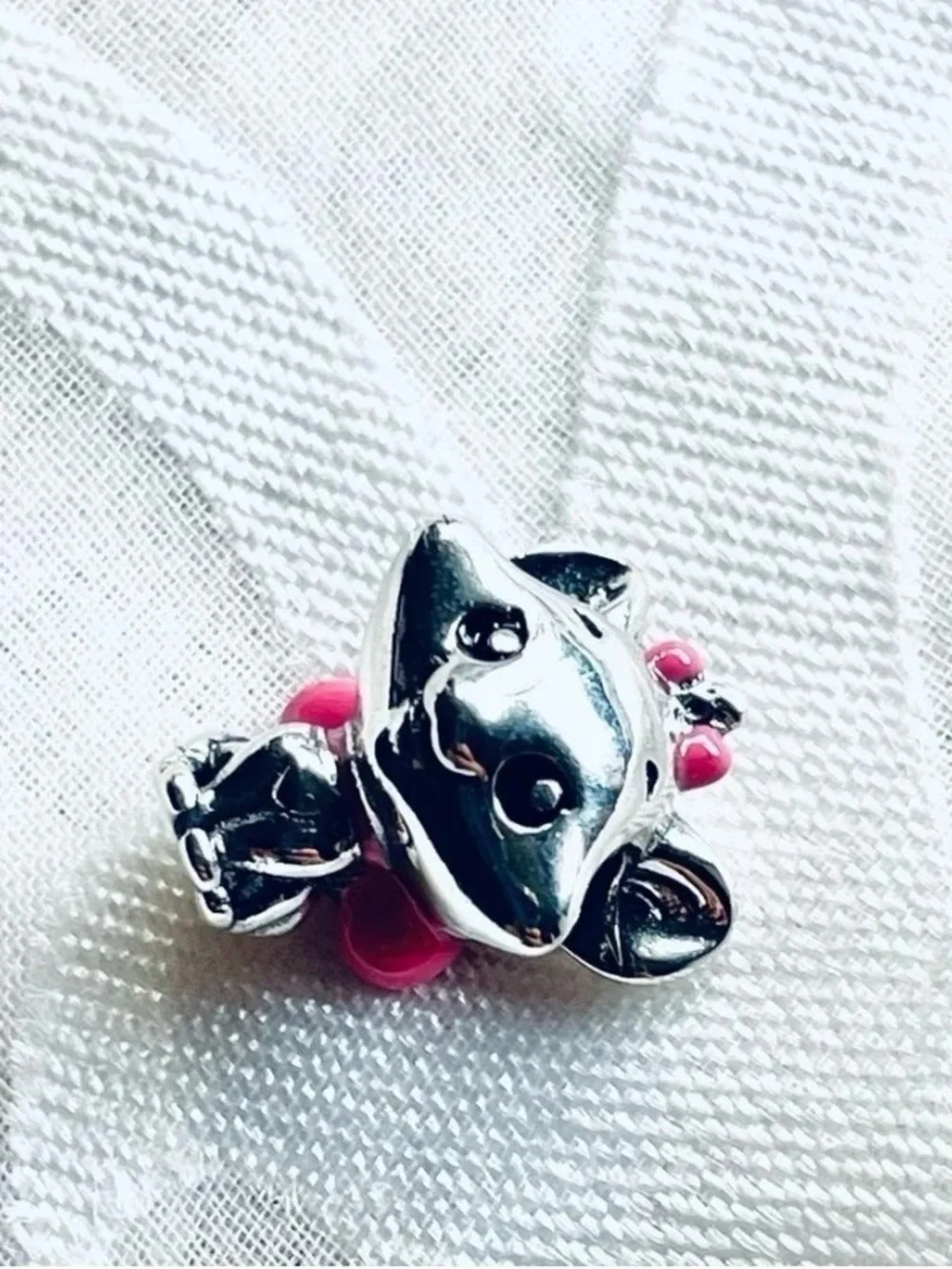 Silver Fox Kids Charm with Pink Bow